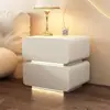 Mesita de noche con luz, color crema, nuevo diseño 2026, creativa, moderna, minimalista, para uso en dormitorio, flotante, mueble de almacenamiento de madera maciza