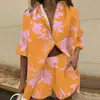 2024 Amazon Este Verano Nuevo Traje Europeo y Americano Moda Femenina Casual Reductor de Edad Estampado Top Shorts Conjunto de Dos Piezas