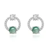 Pendientes de Plata de Ley 925 Chapada con Aguja de Plata, Jade Azul Natural, Cuentas Redondas de Jade, Diseño Estético de Lujo Ligero, Versátiles