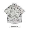 Camisa teñida tie-dye para hombre, manga corta, estilo veraniego fino, alta gama, fresca, manga de cinco puntos, camisa retro japonesa, chaqueta holgada, tendencia