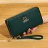 Nueva cartera larga de estilo coreano para mujer con doble cremallera, bolsa para teléfono de gran capacidad, monedero de cuero moderno y simple con múltiples ranuras para tarjetas, para llevar en la mano