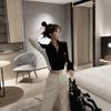 Jaqueta Cardigan de Tricô com Zíper Estilo Hong Kong para Mulheres 2023 Outono Novo Slim Fit Gola Alta Manga Longa Curta Tendência
