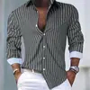 Camisa Masculina Listrada de Manga Longa Cross Europe Casual Business Lapela Slim Fit Várias Cores Disponíveis