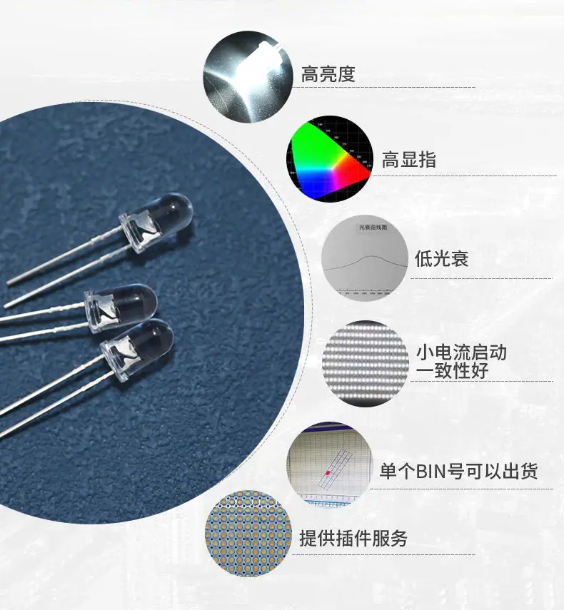 深圳5mm雾状透明超高亮白灯灯珠ledf5圆头白发白色光发光二极管3V6V9V生产厂家