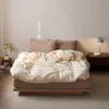 Funda de edredón de gasa arrugada de doble capa de algodón puro Clase A, estilo simple y de alta gama, funda de edredón individual, funda de almohada, juego de tres piezas, algodón puro para uso en dormitorio