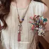 Collar de Cadena de Cuentas de Cerámica y Madera con Colgante de Estrella de Mar y Peces Pequeños, Cadena para Clavícula Estilo Étnico Vintage, Cadena para Suéter de Diseño de Nicho