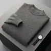 Suéter de Lana 100% Pura Transfronterizo para Hombre de Cuello Alto Medio Pulóver Holgado Aspecto Adelgazante Color Sólido Simple Camiseta de Punto Básica