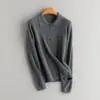 Suéter feminino com gola polo, design elegante de lapela, suéter 100% cashmere, peça básica de tricô casual de nicho para outono e inverno