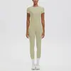 Nueva camiseta de manga corta ajustada de secado rápido con cuello redondo y pantalones deportivos de yoga de cintura alta para mujer, conjunto para correr y fitness al aire libre