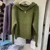 Cárdigan de Punto con Capucha a Rayas de Bloques de Color Perezoso Estilo Coreano Otoño/Invierno Nuevo Versátil Holgado Chaqueta Suéter con Cremallera Top
