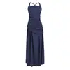 Vestido largo romántico y elegante estilo francés para mujer, vestido de verano sin tirantes plisado con cinturón para atar