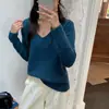 Toma real Nuevo ins básico suelto top interior casual versátil capa base suéter simple cuello en V mujer 26371