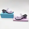 Pantuflas de tacón alto de estilo de moda transfronterizo para mujer, verano, transparentes, color sólido, versátiles, elegantes, tacón grueso para mujer, talla grande, tacones de aguja