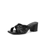 Sandálias Casuais da Moda Estilo Coreano 5,5cm 2026 Verão Novo Bico Quadrado Salto Grosso Slip-on Salto Alto Chinelos Preguiçosos