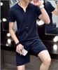 23 trajes nuevos de hombre de algodón y lino de manga corta traje de lino de dos botones camiseta de lino de manga corta pantalones cortos traje casual de dos piezas para hombre