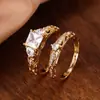 Anillo estilo coreano para mujer Anillo de oro blanco con circonita y diamante estilo europeo y americano Conjunto de anillos de compromiso populares europeos y americanos Combinación