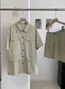 Kekezoon Estilo Coreano Camisa de Mezclilla Holgada con Cintura de Cordón y Mangas Cortas + Conjunto de Dos Piezas de Falda de Cintura Alta para Mujer 7640