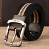 Directo de fábrica hebilla de pin para hombre cinturón de lona poliéster tejido cinturón para pantalones casuales de exterior se puede alargar en stock venta al por mayor