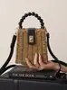 Yuezhi 2026 Verano Nueva Moda Bolso Nudo de Bambú, Bolso Cubo Tejido de Ratán, Bolso de Mano de Paja, Bolso Tejido Texturizado
