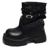 Botas Patchwork Femininas, Estilo Novo, Sola Grossa, Antiderrapante, Salto Bloco, Botas Enrugadas, Botas Curtas Versáteis para o Dia a Dia, Botas Curtas Femininas de Outono