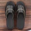 Sandalias Abiertas de Piel de Vaca Bordadas a Punto de Cruz para Primavera y Verano para Uso en Casa, Pantuflas de Cuero para Pareja, Zapatos Antideslizantes y Resistentes al Desgaste para Interiores, Color Caramelo