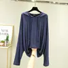 Camiseta con capucha de manga larga de modal para mujer, primavera, casual, talla grande, holgada, base para interiores, adelgazante, protector solar, top fino