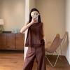 Conjunto Chic y a la Moda de Estilo Francés: Top sin Mangas de Lino Tencel con Caída + Pantalones Cropped Rectos de Pierna Ancha