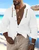Nueva Camisa con Capucha para Hombre de Amazon Transfronterizo Nueva Colección Primavera y Verano Color Sólido Algodón y Lino Tops Casuales de Manga Larga para Hombre