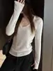 Camiseta de Manga Larga para Mujer de Lana Tencel de Fábrica, Top Básico de Color Sólido de Moda para Otoño e Invierno con Cuello en V