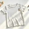 Camiseta fina de manga curta para meninas, T-shirt de renda dopamina canelada de seda gelada, novo estilo de verão 2026 para crianças
