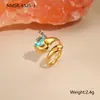 Anillo Pulsera de Acero Inoxidable con Zirconia Azul Asimétrica Calada Estilo Europeo y Americano Transfronterizo Chapado en Oro de 18K