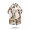 Camisa Retro Vintage Estilo Hong Kong Estampa Completa Manga Curta Design Nicho Tailandês Havaiano Camisa Solta Bonita