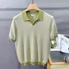 Top de manga curta tendência nicho seda gelada bloco de cores tricô cubano T-shirt italiana de manga curta camisa polo gola masculina lapela