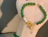 Novo Estilo Acessórios de Contas Redondas Esmeralda Realçadores de Branco Pingente de Franja Pulseira com Fecho de Segurança para Mulheres