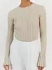 Suéter de malha com gola redonda, camisa de manga comprida, cor sólida, justa, europeia e americana, transfronteiriça, outono e inverno, para mulheres