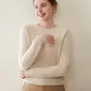 Suéter de Caxemira Gola Redonda Ombro Raglã para Outono e Inverno Feminino Suéter de Caxemira Engrossado Manga de Renda Solta Suéter Básico de Tricô