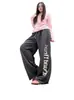 Pantalones de chándal estampados en azul y gris para mujer, pantalones de jazz para otoño, de cintura alta, corte holgado, estilo americano, pantalones deportivos anchos desgastados