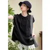 2026 Nuevo Estilo de Verano Blusa Delgada, Holgada y Elegante con Cuello Peter Pan, Camisa Versátil de Manga Corta, Camisa de Algodón y Lino de Color Puro para Mujer