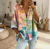 2026 AliExpress TEMU moda de comércio exterior padrão estampa 3D manga longa gola alta cardigã camisa feminina de manga longa
