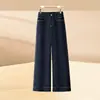 Novas calças jeans de cintura alta para outono, perna larga, para mulheres, adequadas para baixinhas, que alongam a silhueta, emagrecem, com caimento solto, calças de perna reta cropped