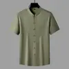 Roupa Tradicional Chinesa de Verão para Homens de Meia-Idade e Idosos, Camisa de Seda de Gelo Fina de Manga Curta com Fechamento de Botão Estilo Chinês, Blusa Respirável para Pai e Avô