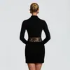 Ropa de Mujer Europea y Americana de Exportación Estilo Y2K Otoño e Invierno Nuevo Estilo Cuello Semi Alto Color Sólido Encaje Revela Cintura Patchwork Vestido de Cadera Ceñido con Caída