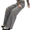Jeans Rasgados Vintage Talla Grande para Mujer, Nuevo Estilo de Verano, Diseño Elegante para Figuras Curvilíneas, Pantalones Versátiles Sueltos de Pierna Ancha Rectos de Cintura Alta