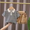 Roupas Infantis Meninos Verão Camisa Polo Manga Curta Desenho Animado Verão 2025 Novas Roupas Infantis Conjunto de Calça