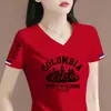 Liquidación Basura Comercio Exterior Cola Única Camiseta de Manga Corta para Mujer Holgada Talla Grande Cuello en V Manga Media Camisa Moderna Elegante