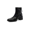 Botas Cuadradas de Piel de Vaca de Primera Capa con Acabado Pulido para Mujer, Botas Individuales, Otoño Invierno, Nuevas, de Cuero Genuino, con Cremallera Trasera, Tacón Alto Grueso, Botines de Moda para Mujer