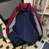 Sudadera cárdigan de moda estilo americano con bloques de color y cuello alto, unisex, chaqueta deportiva casual versátil para otoño e invierno