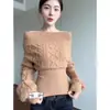 Moda de Primavera 2026 Transfronteriza: Suéter Rojo para Mujer sin Hombros, Usable como Ropa Exterior, con un Toque Casual, Tejido de Punto de Nicho de Moda