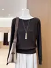 Toma real~Suéter corto de punto de estilo simple con cuello en U, ajustado, para mujer, top versátil adelgazante estilo coreano 25263
