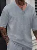 Nova Camiseta Masculina Jacquard Cor Sólida Gola V Casual Versátil para Exterior Primavera e Verão Europeia e Americana